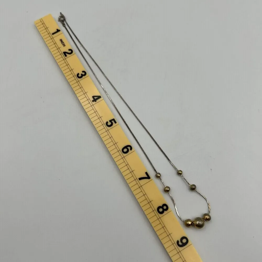 Vintage Delicate Slider Bead Necklace Gold Tone Smooth Flat Chain 18 Inch